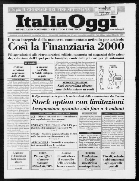 Italia oggi : quotidiano di economia finanza e politica